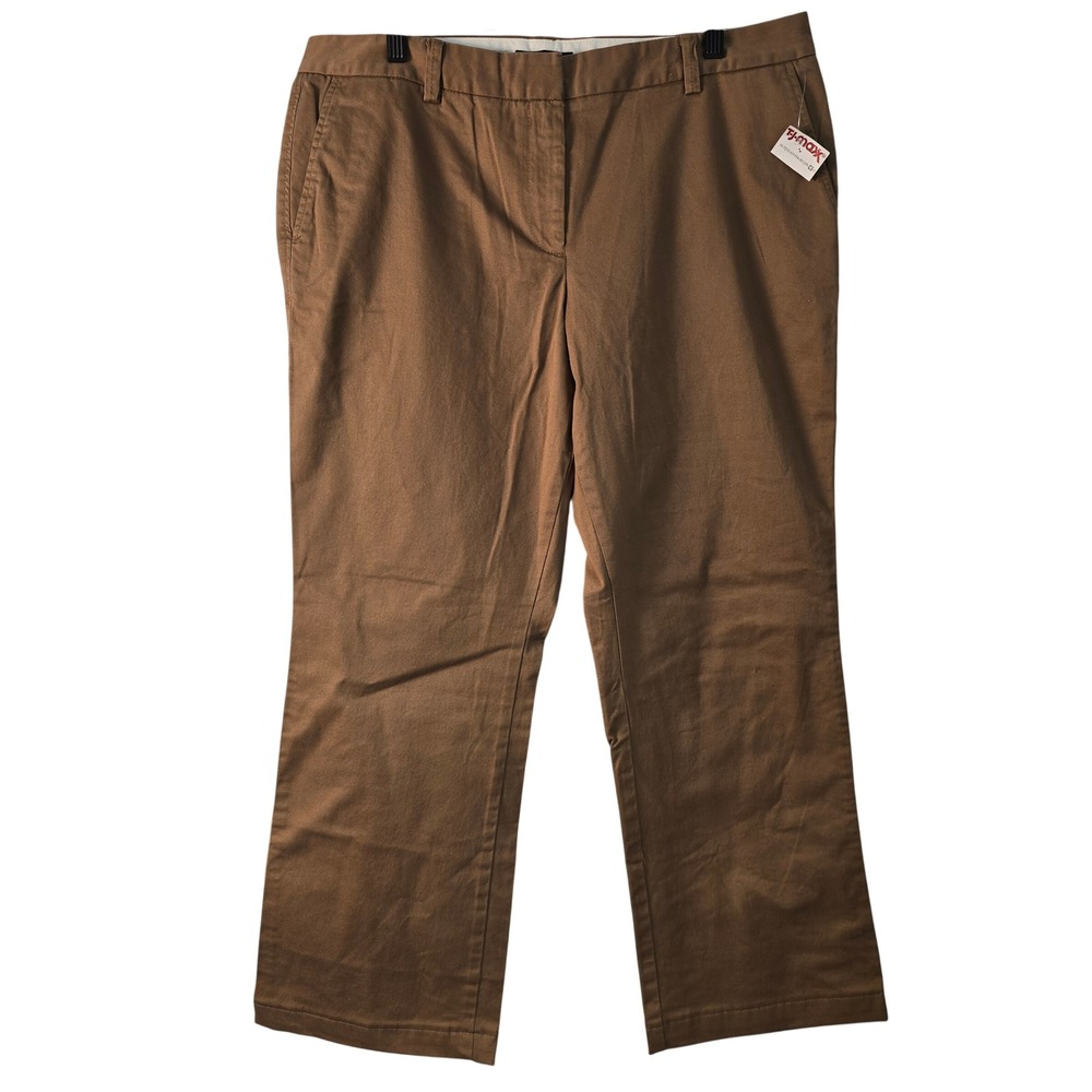 🆕️ Lands End Brown Trouser Leg Pants Womens 14P Fit Stretch Cotton Chino Petite